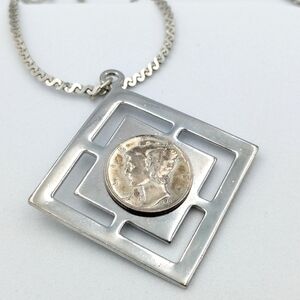 Vintage 1941 US Mercury silver coin pendant necklace.